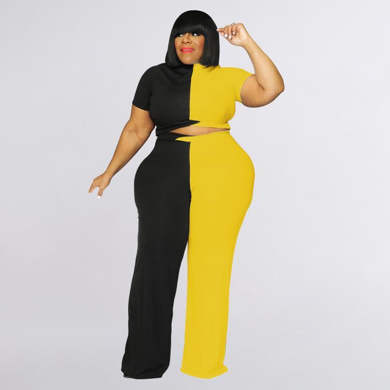 two-piece contrast suit color casual plus womens fashion