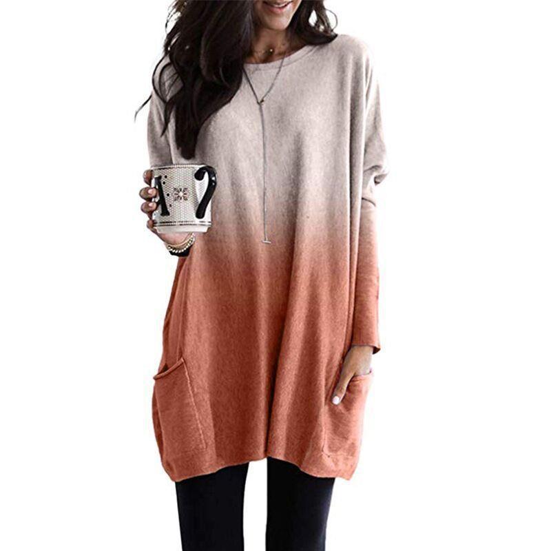 spring autumn womens cotton round neck long casual soild