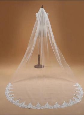 trailing veil layer dress head single bridal veil Wedding