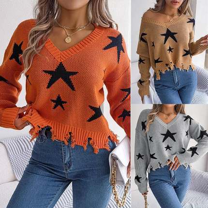 and hollow winter tops pullover sweater casual contrast