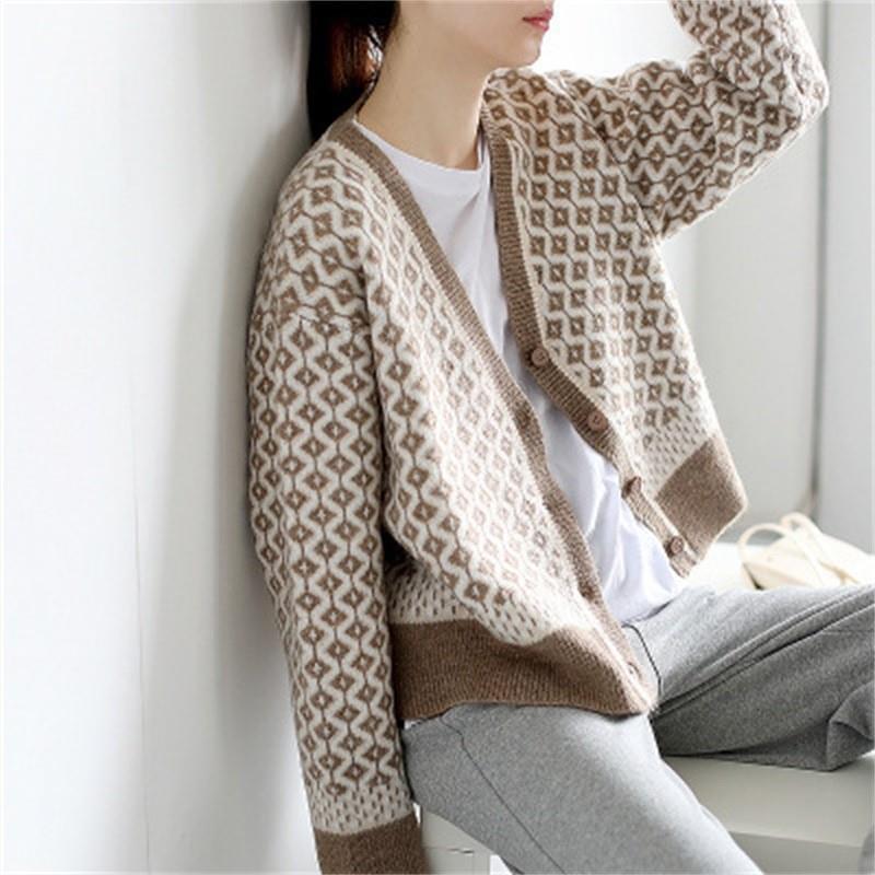coat female sweater loose thick V-neck cardigan knitted