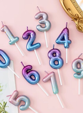 银河渐变数字生日蜡烛粉蓝紫色0-9创意可爱浪漫儿童蛋糕装饰2024