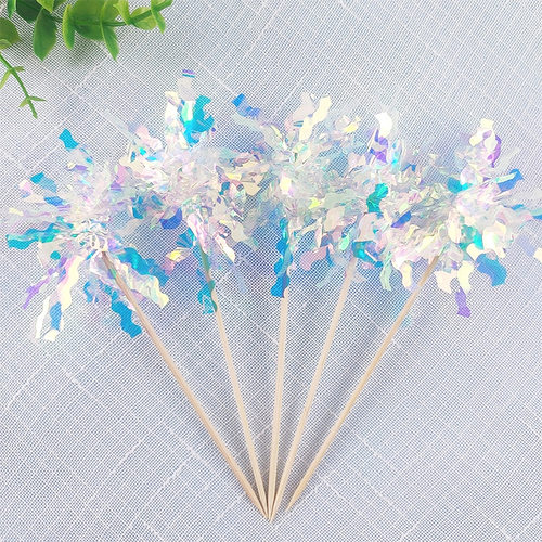 韩国ins炫彩雨丝蛋糕装饰插件礼花流苏毛条镭射彩条生日派对插牌