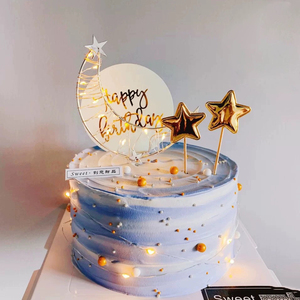 月亮铁艺蛋糕装饰摆件公主女孩皇冠母亲节金色女神七夕情人节插件