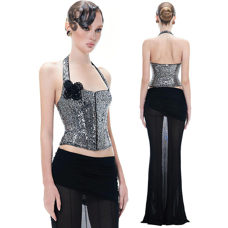 欧美风2026夏季生日新款纯色修身无袖挂脖收腰上衣高腰包臀半身裙,女装/女士精品,时尚套装,淘宝优惠券,粉丝福利购,淘宝优惠卷