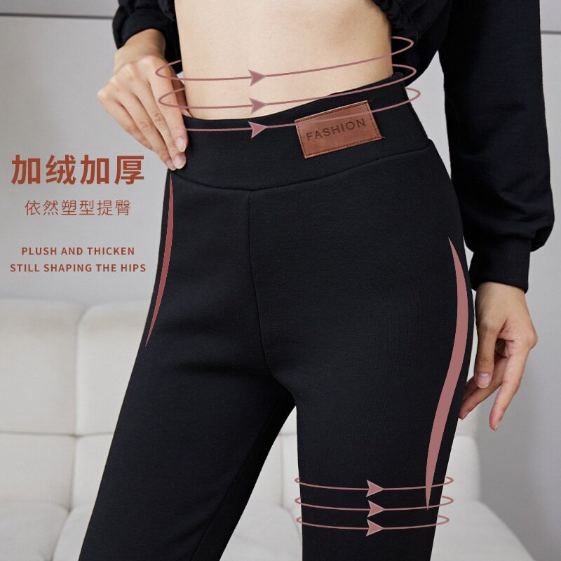 皮标口袋羊羔绒加绒加厚秋冬季打底裤女士2026保暖裤跨境爆款裤子