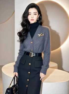 入秋搭配一整套今年流行漂亮气质女神范高级感小香风毛衣套装裙