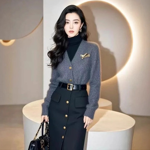 入秋搭配一整套今年流行漂亮气质女神范高级感小香风毛衣套装裙