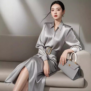 今年流行漂亮减龄洋气时尚气质女神范显瘦缎面衬衫裙套装秋季裙子