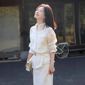 半身裙套装 白色镂空衬衫 新款 气质小香风轻奢高级感超好看2025秋季