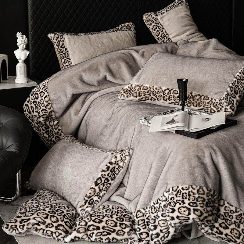 美式300g牛奶绒四件套冬季加厚保暖美拉德豹纹被套1.8床上用品,床上用品,床品套件/四件套/多件套,淘宝优惠券,粉丝福利购,淘宝优惠卷