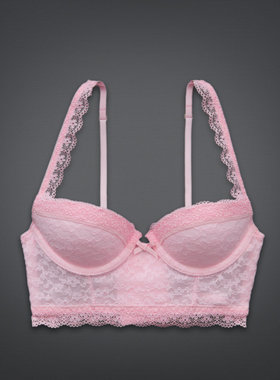 GILLY HICKS粉色少女风蕾丝长款聚拢半杯文胸特价现货32C