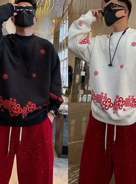 金先生【马年限定】马上有钱花立体发泡印花加绒扩版圆领长袖卫衣