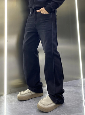 立体裁剪磨毛加绒弹力微喇直筒水洗牛仔裤显高显瘦痞帅长裤秋冬男