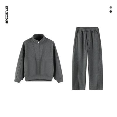 GCCDUPE77『伴暖』冬季重磅双流纺毛圈布半高领绒感加绒卫衣套装