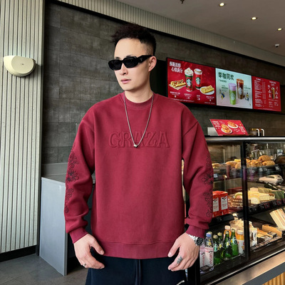 DB 男装冬季新款潮牌刺绣字母加厚加绒卫衣男重工设计显瘦长袖-63