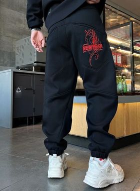 DB 男装冬季新款加绒潮牌刺绣束脚休闲裤男宽松显瘦百搭长裤-276