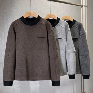 设计拼色圆领卫衣 加绒加厚时尚 新品 百搭圆领卫衣5198 冬季