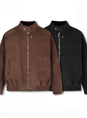 【洲冬季加绒加厚纯色保暖立领外套】时尚拉链立领外套26510