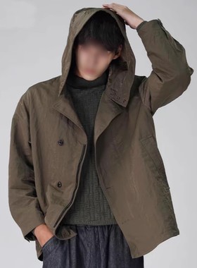 北纬三十度软壳风衣男士多口袋秋季户外中长款连帽工装夹克外套