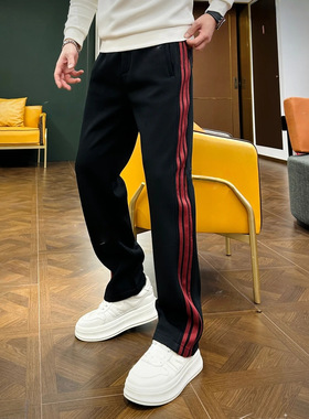 男士冬季高端轻奢时尚潮流舒适亲肤撞色加厚加绒直筒休闲裤 6790