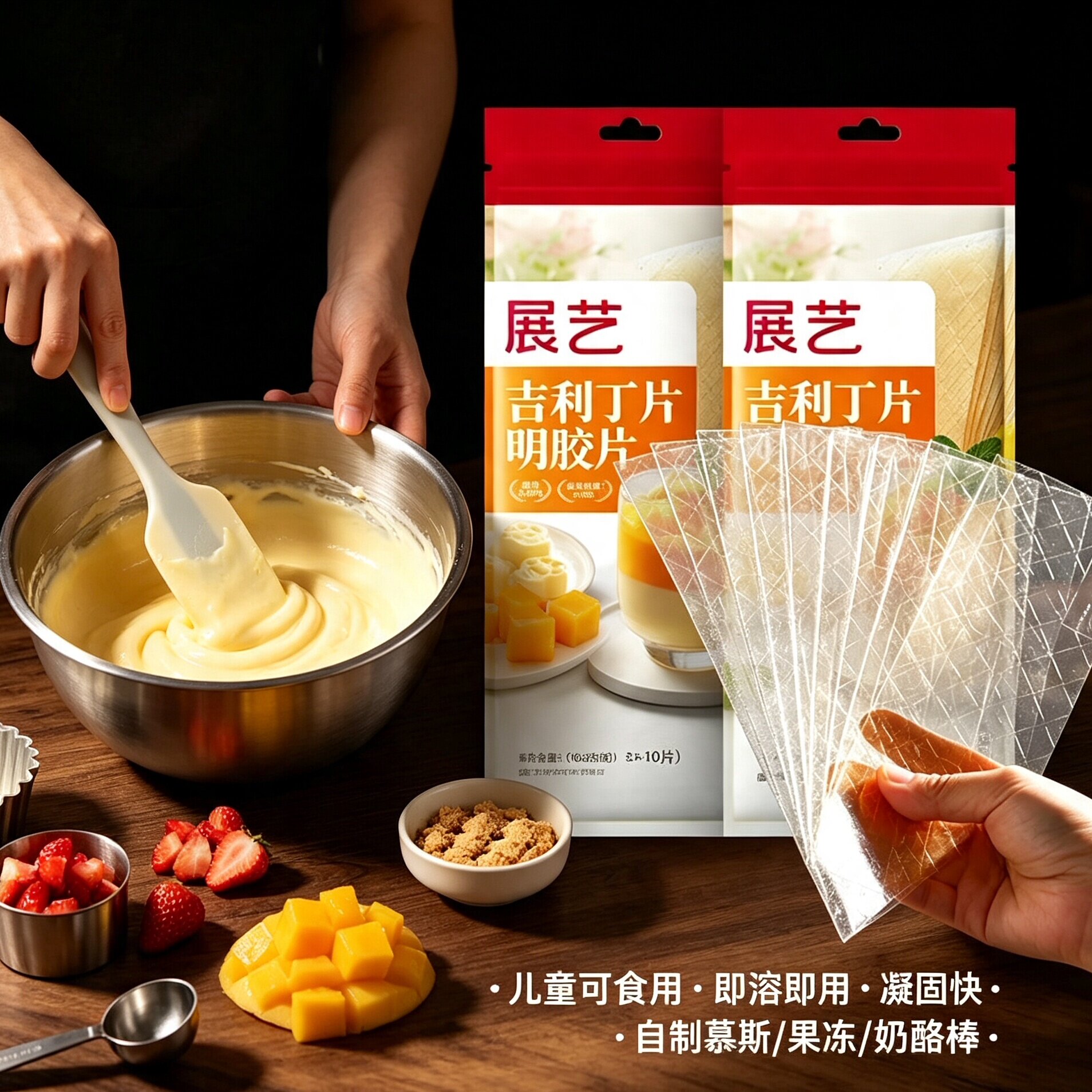 展艺牌吉利丁片自制奶酪棒图片