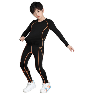加绒儿童足球打底紧身衣训练服冬天秋冬内搭速干小孩跑步运动套装