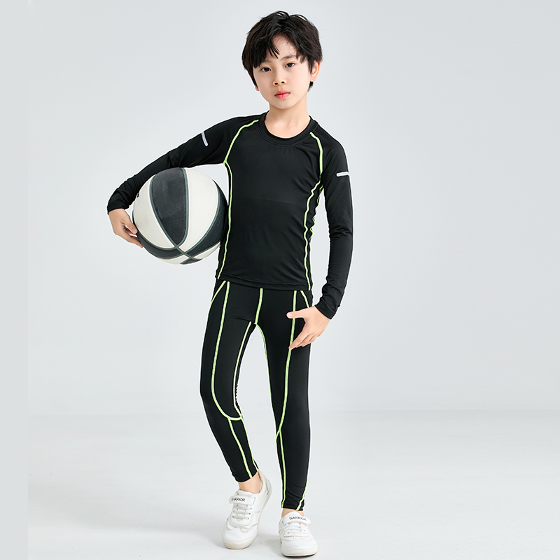 儿童运动套装男童潮酷春秋篮球打底训练服秋冬女童足球长袖紧身衣