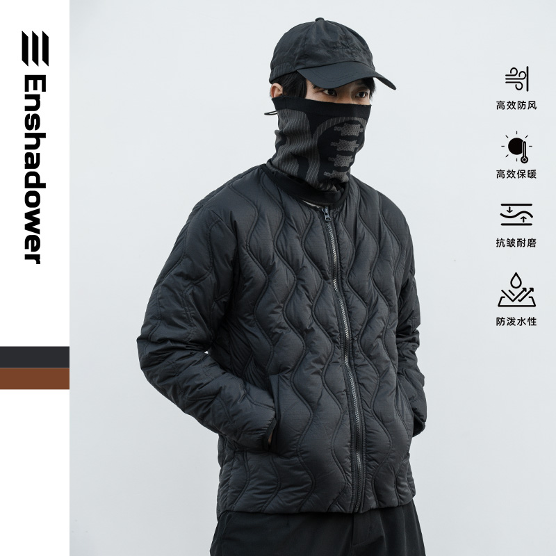 隐蔽者皱感暗纹纵波态绗线羽绒服