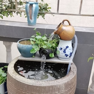 客厅花盘切口花瓶老式陶土碗大号瓷缸土陶粗陶罐流水倒瓶花器花瓶