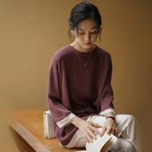 气质雪纺衫 无谓2026年春季 宽松显瘦圆领撞色拼接九分袖 女装 女 新款