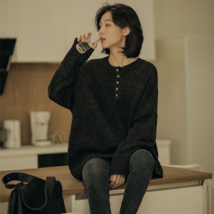 内搭打底衫 无谓慵懒风毛衣女长袖 宽松针织衫 新款 外穿上衣 2025秋季