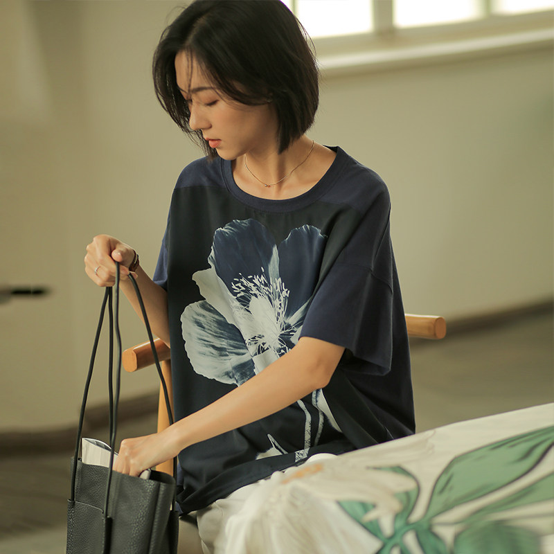 无谓2026夏季新款女装水墨画印花短袖前短后长宽松显瘦T恤女上衣