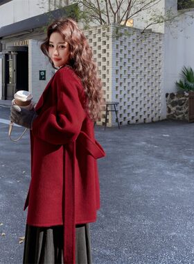 2026秋冬新款酒红色新娘结婚订婚过年春节装商场同款双面羊绒大衣