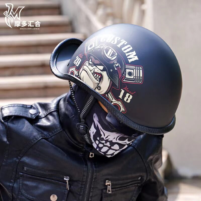 摩托车头盔电动车个性复古夏季半盔男夏盔男女巡航车四季通用装备
