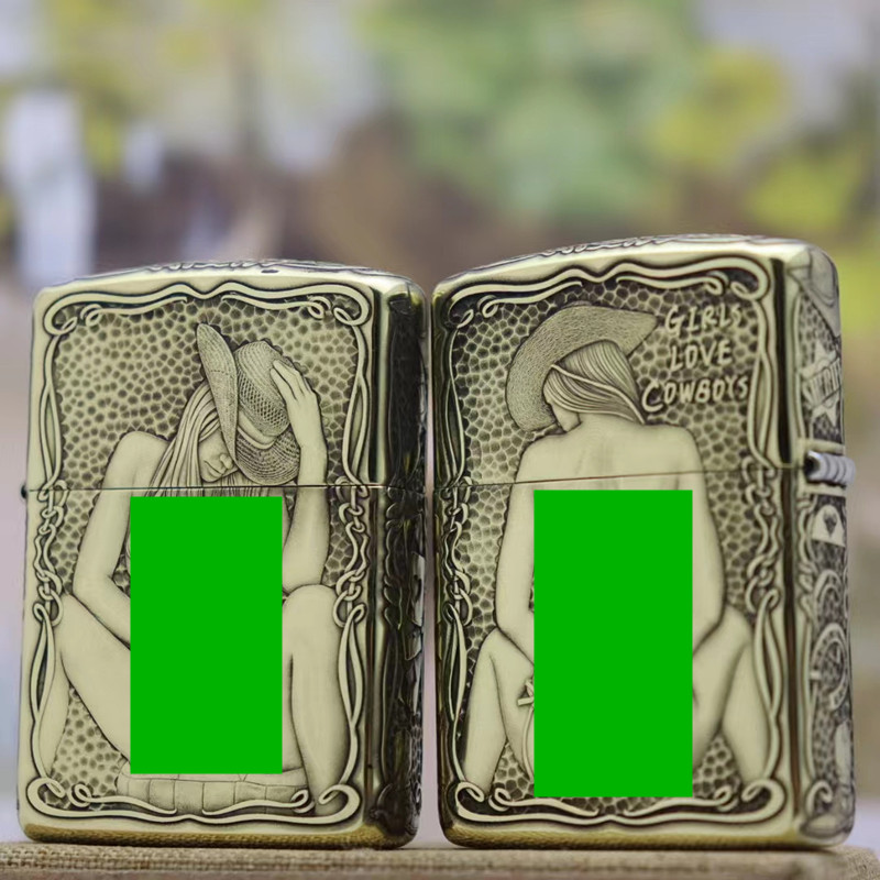 Zippo正品芝宝打火机蚊版牛仔女郎黄铜纯银浮雕性感男士礼物防风