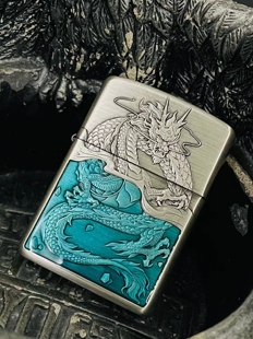 zippo打火机正品原装 盔甲机熏银浮雕蛟龙入海 男士防风煤油礼品