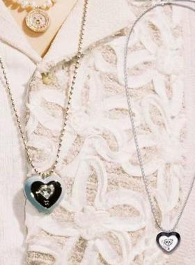 爱心怦怦金属滴油镶钻长款可调节挂脖项炼爱心吊坠长项炼气质爱心