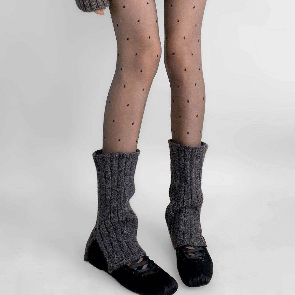秋冬日系辣妹灰色针织护腿袜套y2k保暖靴套毛线堆堆个性开叉小腿