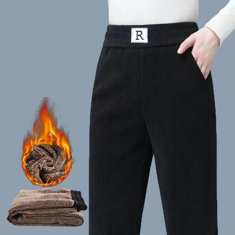 超厚加绒女裤高腰弹力宽松直筒裤子女秋冬款女士休闲裤中年妈妈裤