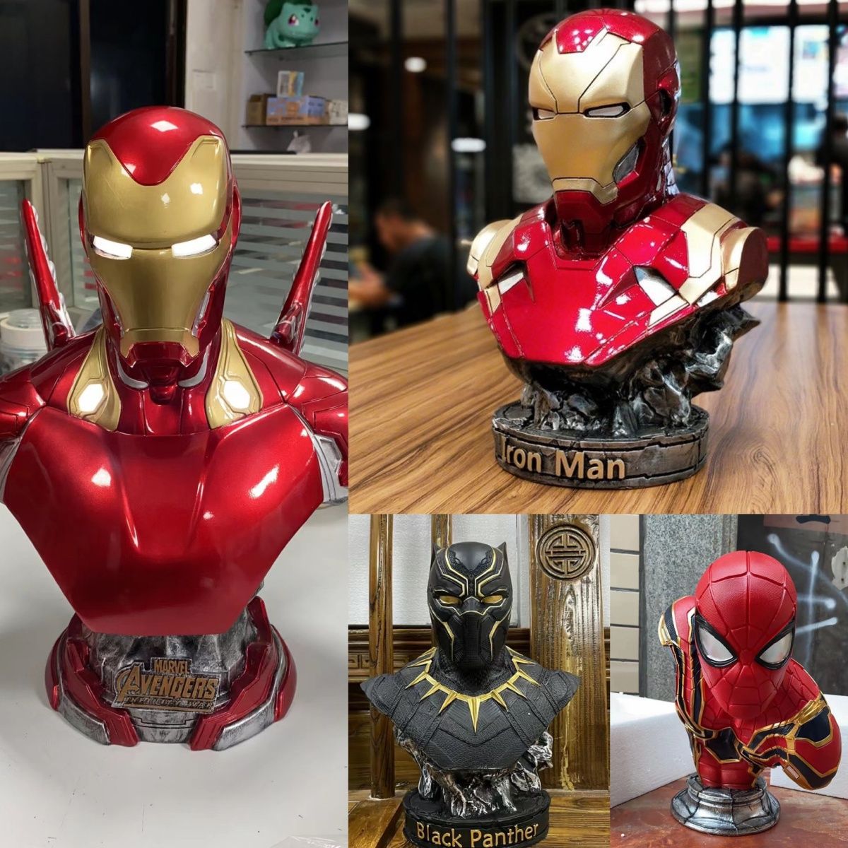 超大版黑豹半身像毒液胸像蜘蛛侠雕像可发光模型礼物钢铁侠手办