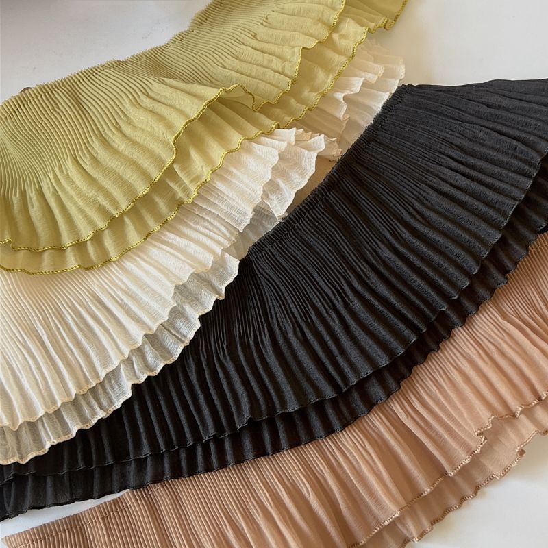 下摆接边加长双层褶皱花边木棉纱卡其棕色杏色黄绿色黑色裙摆衣服
