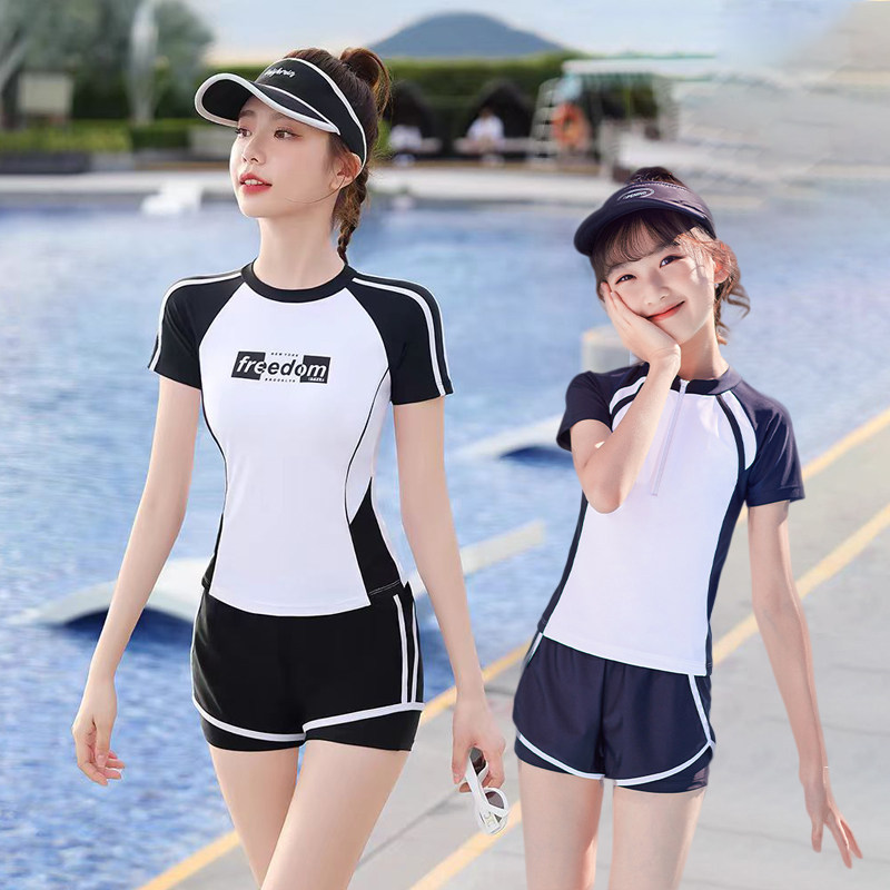 亲子泳衣时尚母女新款运动风休闲分体两件套气质简约温泉度假泳装