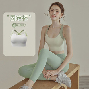 瑜伽文胸一体式高强度防震运动内衣显胸交叉美背固定拼接运动背心