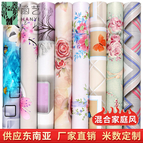 .外贸自贴家庭风墙纸卧室大花壁纸自粘防水墙布Wallpaper