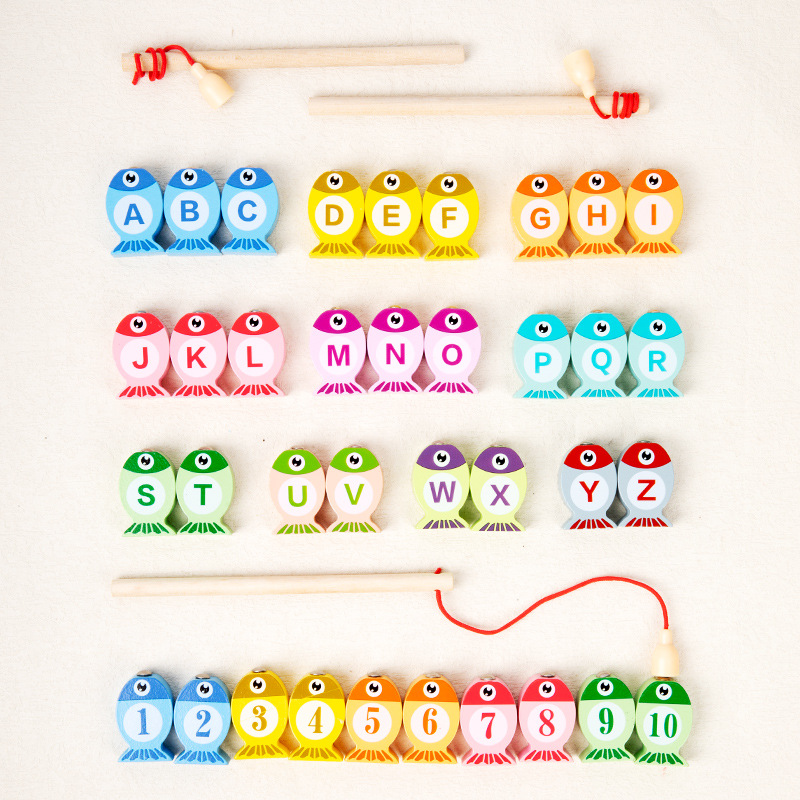 木制字母数字认知早教磁性钓鱼玩具男女孩儿童亲子互动游戏