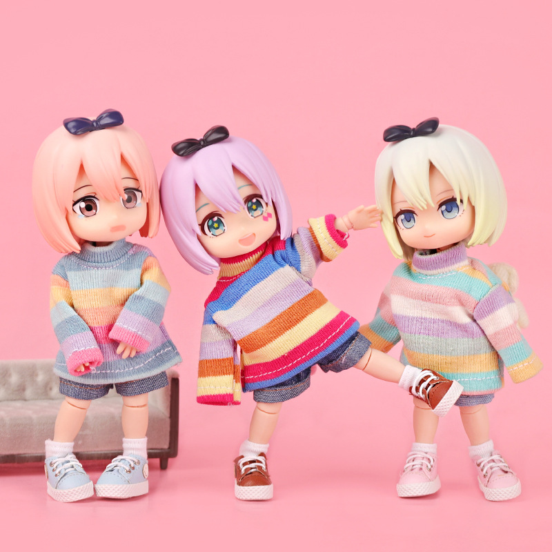 哈乐动漫OB11娃衣彩虹长款卫衣12分素体可穿BJD娃娃配饰GSC可