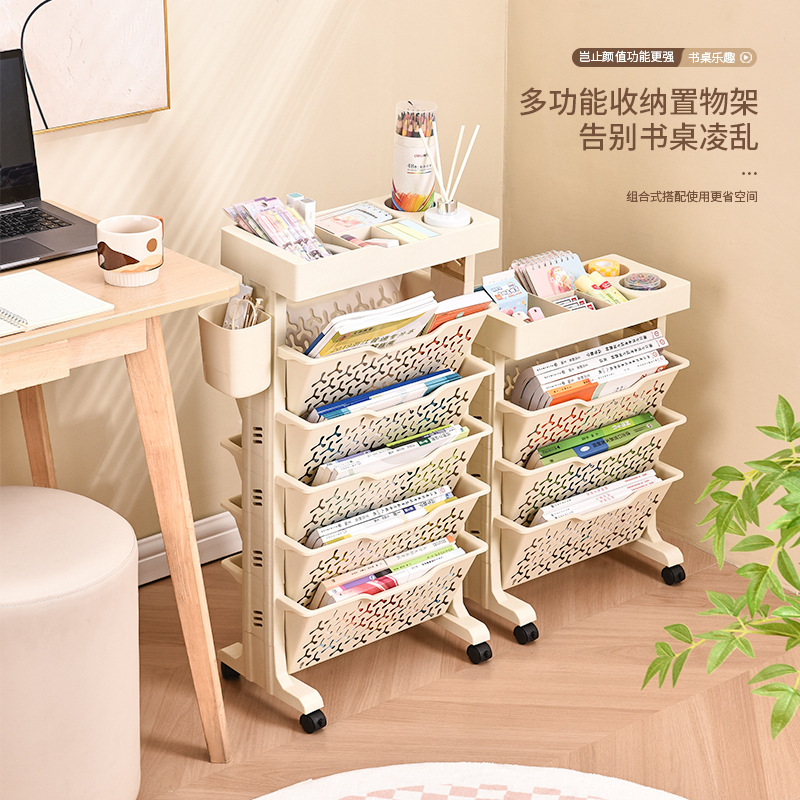 .诚置物儿童阅读书架桌面书桌旁书架带轮落地简易带轮可移动书架