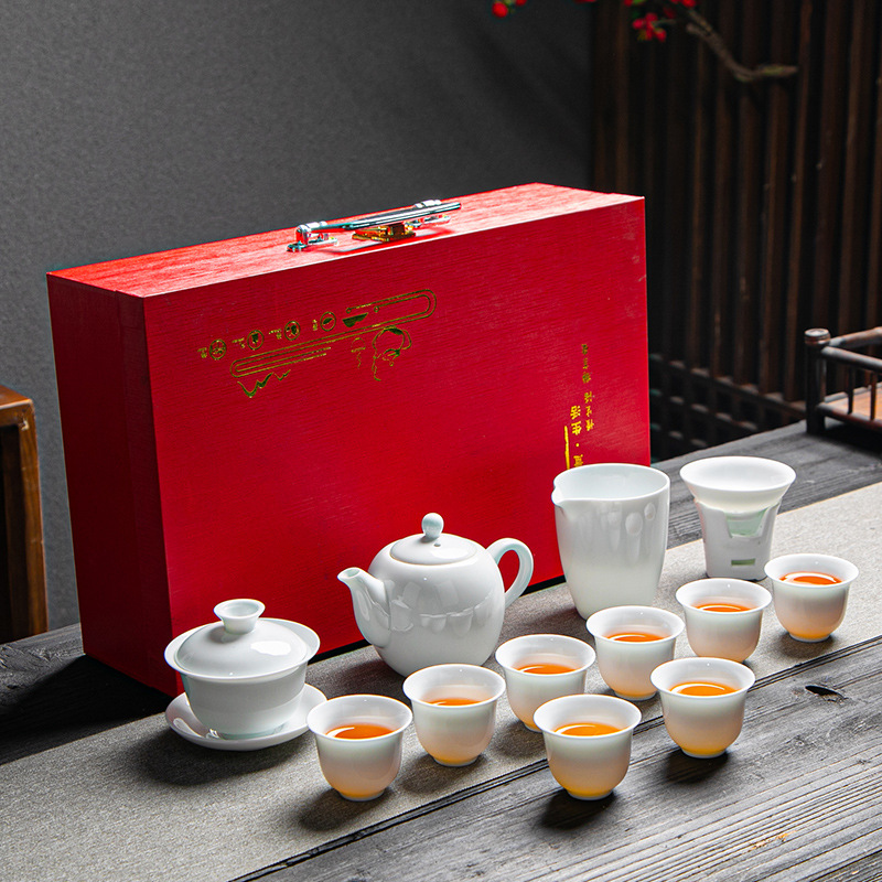 .德化白瓷茶具整套陶瓷功夫盖碗套装实用茶器商务礼品定logo