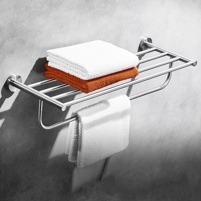 .浴室毛巾架304不锈钢免打孔毛巾杆卫生间简易置物架收纳浴巾架